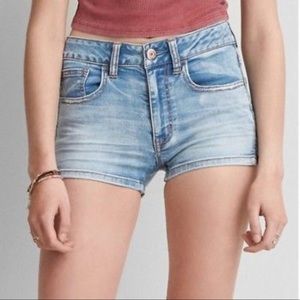 American Eagle light wash hi-rise shorts